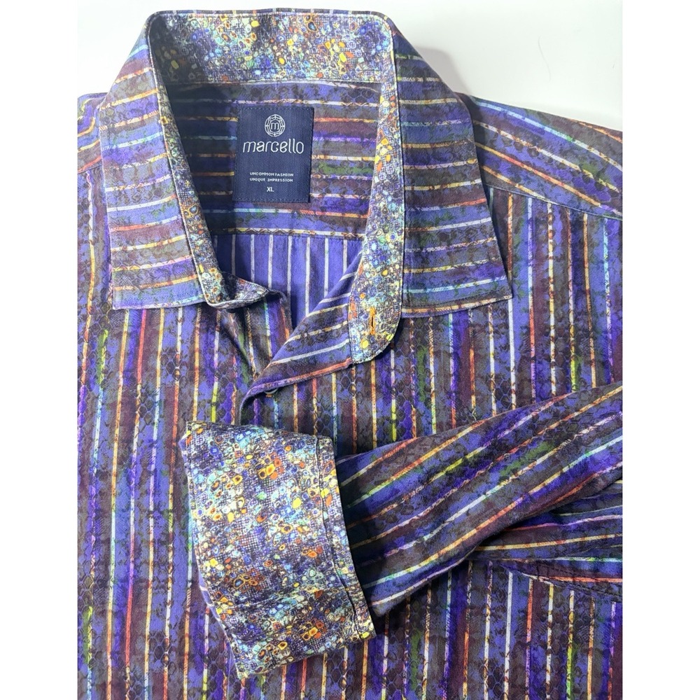 Marcello XL Psychedelic Striped‎ Button Up Shirt Y2K Abstract Clubwear